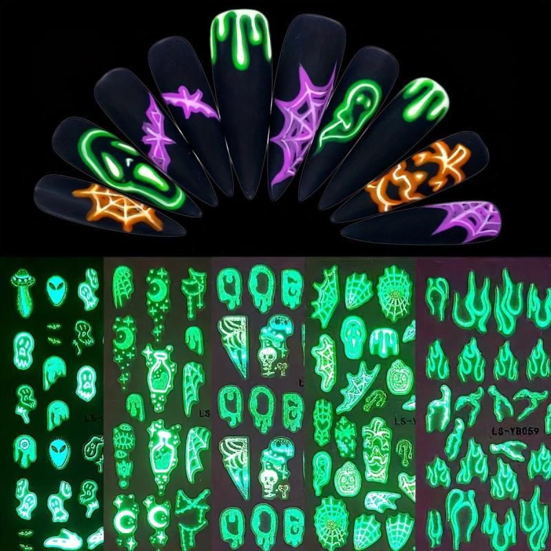 3D Luminous Halloween Nail Stickers - Self Adhesive Nail Art Decals