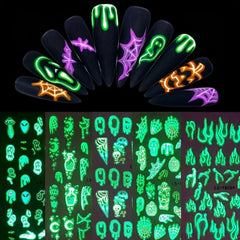 3D Luminous Halloween Nail Stickers - Self Adhesive Nail Art Decals