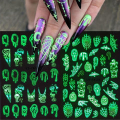 3D Luminous Halloween Nail Stickers - Self Adhesive Nail Art Decals