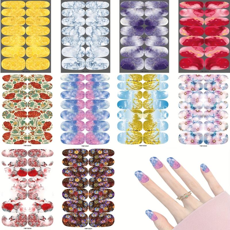 Marble Flower Nail Polish Stickers - Self Adhesive Gel Nail Decals