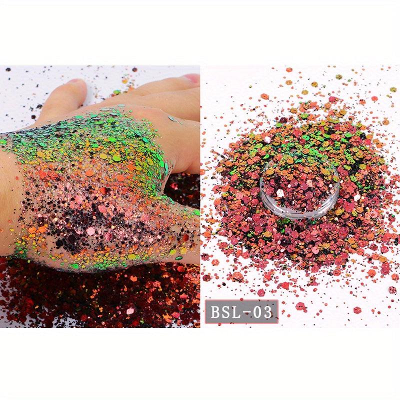 12 Colors Holographic Nail Glitter Powder Hexagon Flakes Sequins 10g