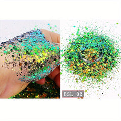12 Colors Holographic Nail Glitter Powder Hexagon Flakes Sequins 10g