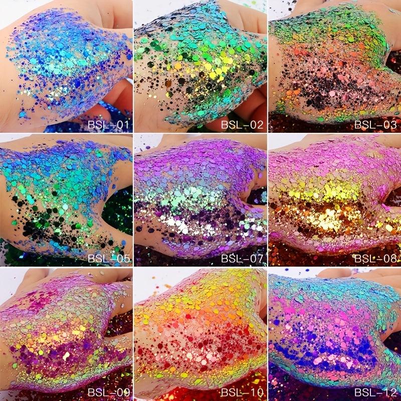 12 Colors Holographic Nail Glitter Powder Hexagon Flakes Sequins 10g