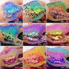 12 Colors Holographic Nail Glitter Powder Hexagon Flakes Sequins 10g
