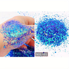 12 Colors Holographic Nail Glitter Powder Hexagon Flakes Sequins 10g