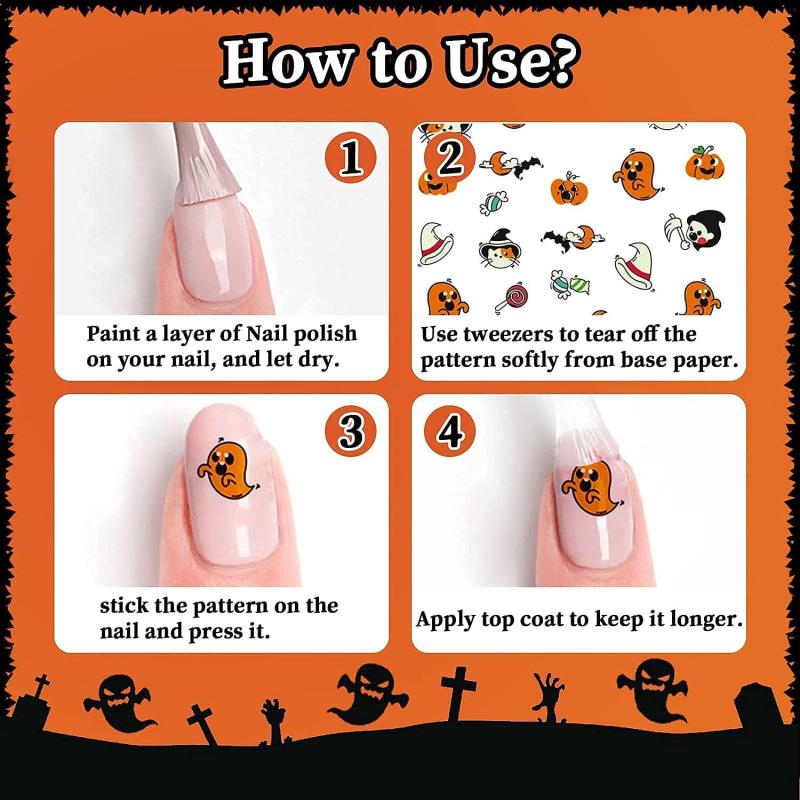 Luminous Halloween Nail Art Stickers Skull Ghost Pumpkin Decals