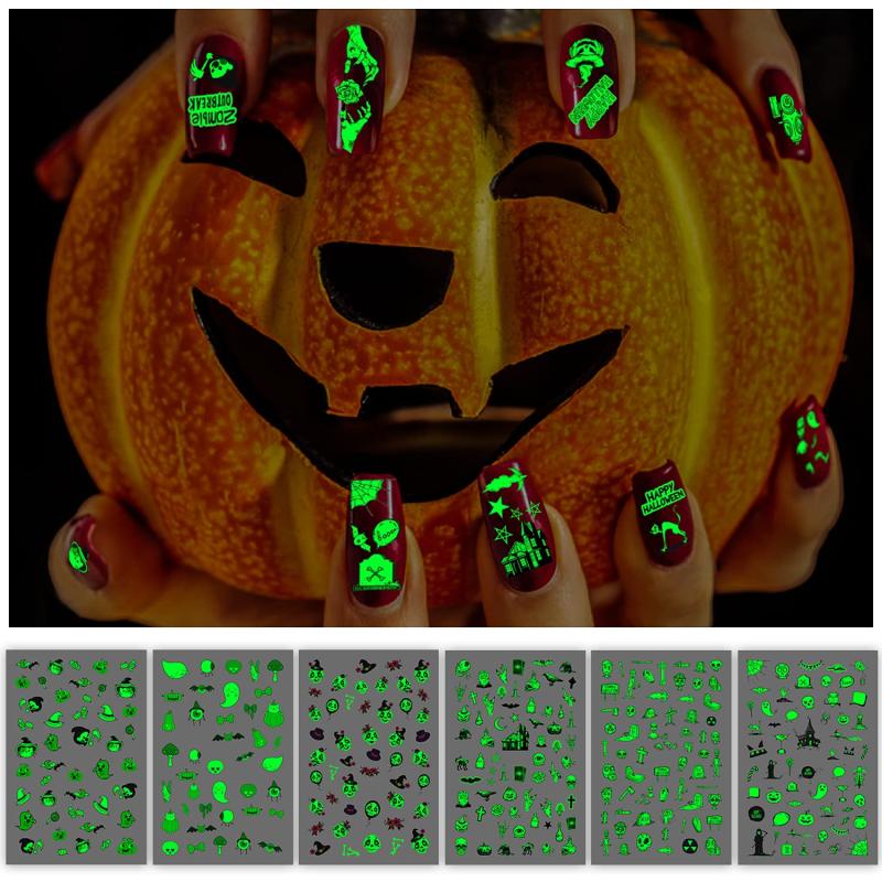 Luminous Halloween Nail Art Stickers Skull Ghost Pumpkin Decals
