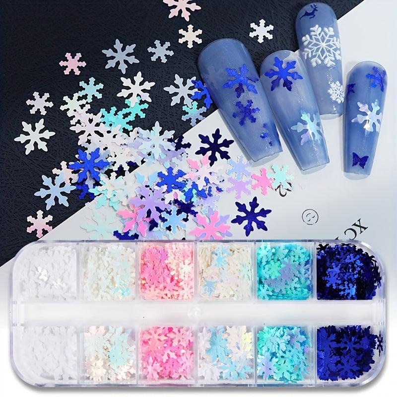 Christmas Snowflake Nail Glitter Sequins Holographic Flakes Iridescent Sticker