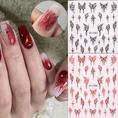 5D Embossed Nail Art Stickers Red Butterfly Decal