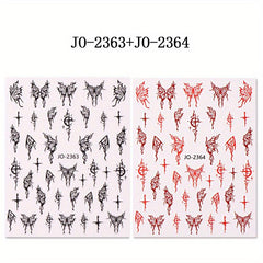 5D Embossed Nail Art Stickers Red Butterfly Decal