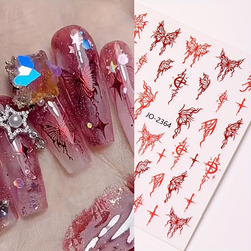 5D Embossed Nail Art Stickers Red Butterfly Decal