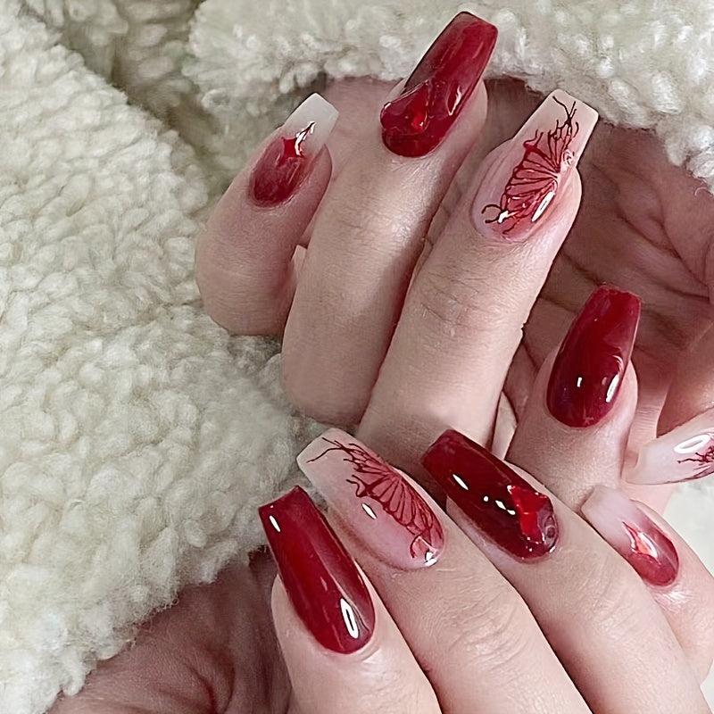 5D Embossed Nail Art Stickers Red Butterfly Decal