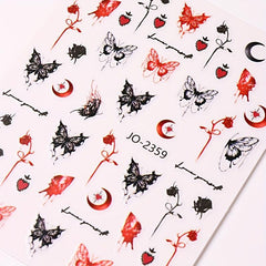 5D Embossed Nail Art Stickers Red Butterfly Decal