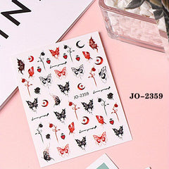 5D Embossed Nail Art Stickers Red Butterfly Decal
