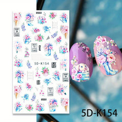 Bunny & Unicorn Nail Stickers for Women 5D Embossed Cartoon Nail Art Decals