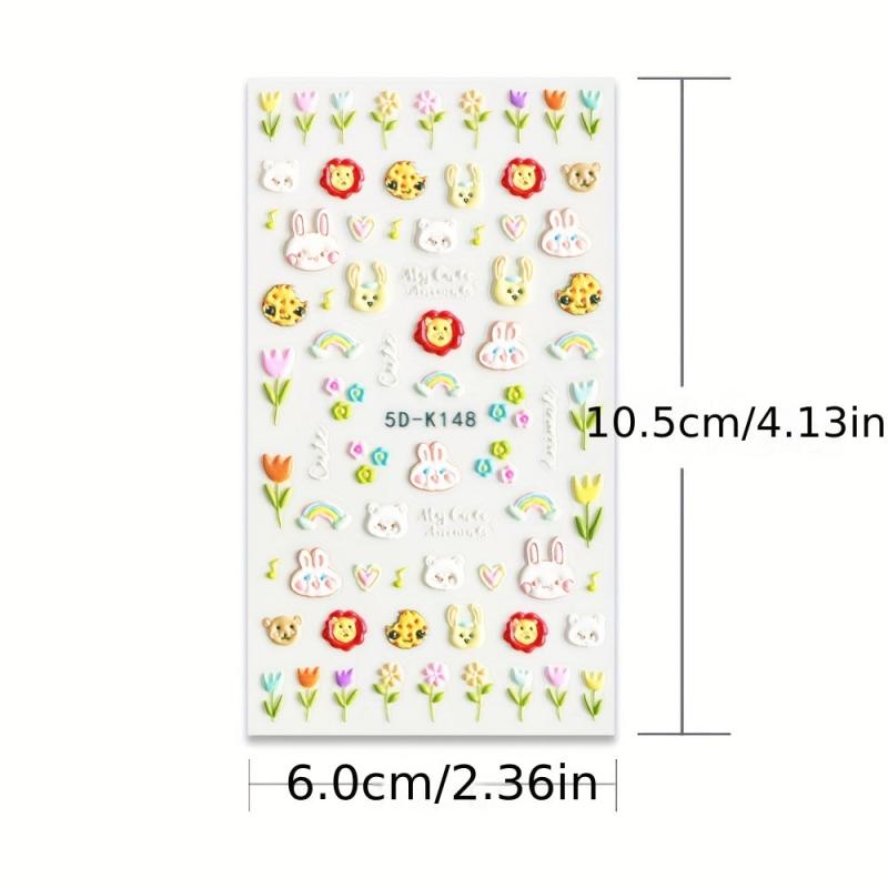 Bunny & Unicorn Nail Stickers for Women 5D Embossed Cartoon Nail Art Decals