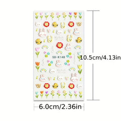 Bunny & Unicorn Nail Stickers for Women 5D Embossed Cartoon Nail Art Decals