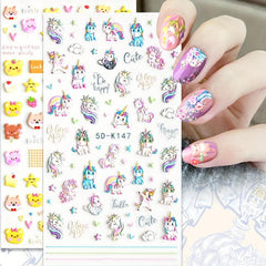 Bunny & Unicorn Nail Stickers for Women 5D Embossed Cartoon Nail Art Decals
