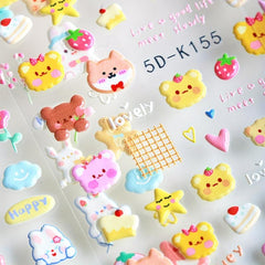 Bunny & Unicorn Nail Stickers for Women 5D Embossed Cartoon Nail Art Decals