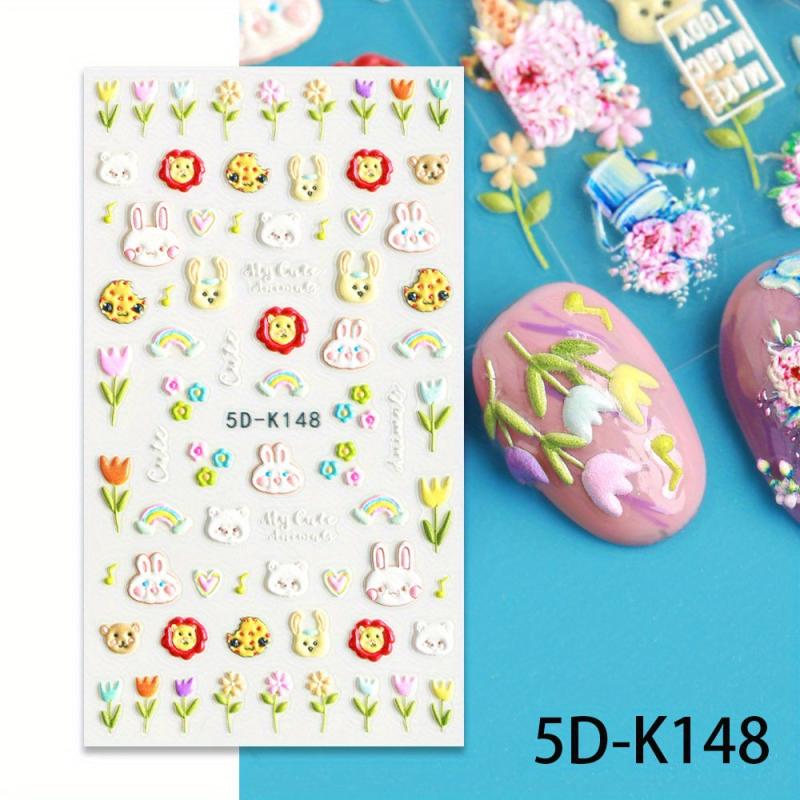 Bunny & Unicorn Nail Stickers for Women 5D Embossed Cartoon Nail Art Decals