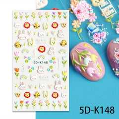 Bunny & Unicorn Nail Stickers for Women 5D Embossed Cartoon Nail Art Decals