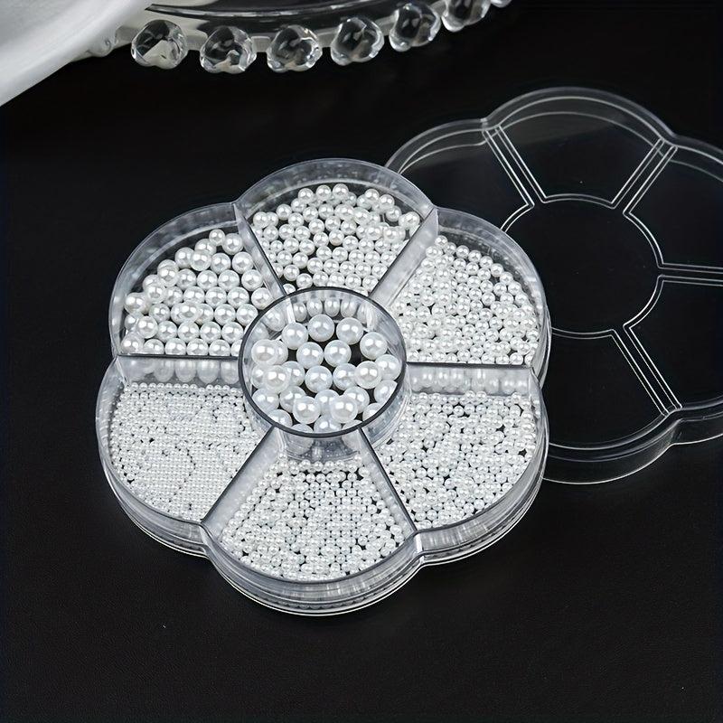 7 Grids Beige Flatback Nail Pearls For Nail Art Decoration