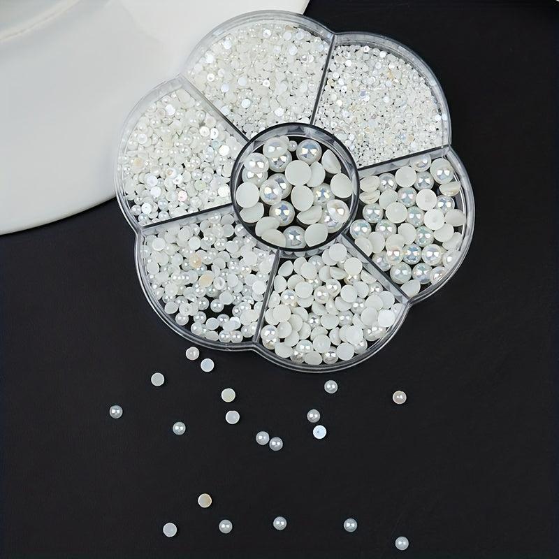 7 Grids Beige Flatback Nail Pearls For Nail Art Decoration