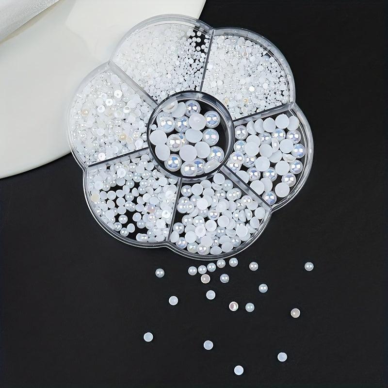 7 Grids Beige Flatback Nail Pearls For Nail Art Decoration