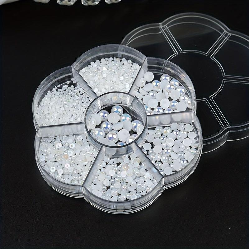 7 Grids Beige Flatback Nail Pearls For Nail Art Decoration