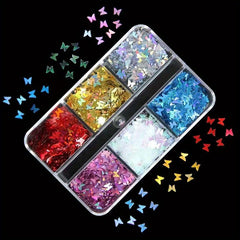 6 Grids Butterfly Nail Glitter Sequins for 3D Manicure Decoration