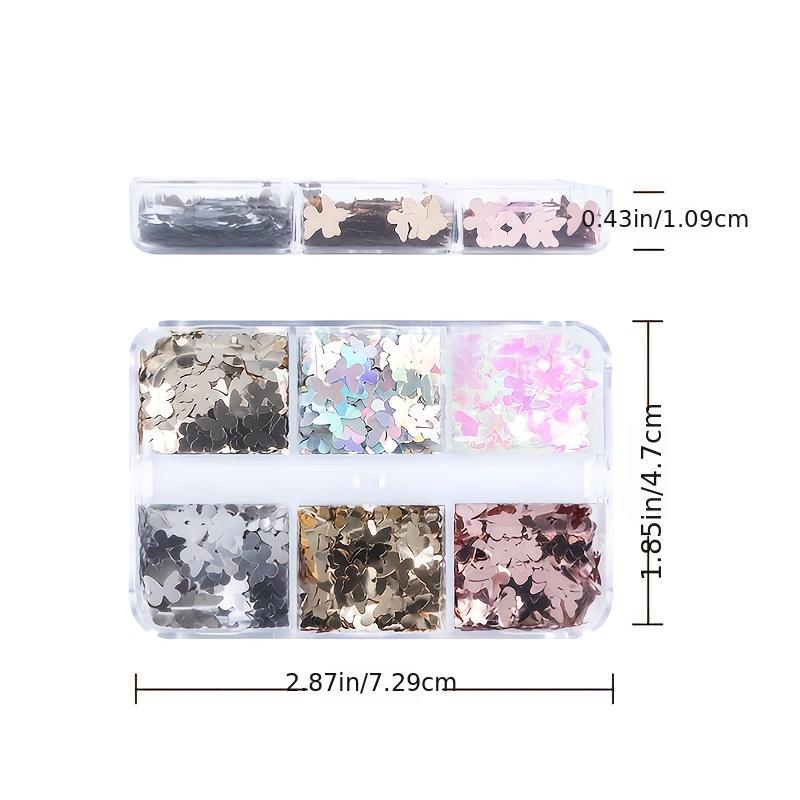 6 Grids Butterfly Nail Glitter Sequins for 3D Manicure Decoration