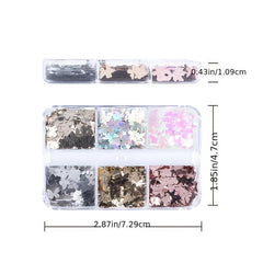 6 Grids Butterfly Nail Glitter Sequins for 3D Manicure Decoration