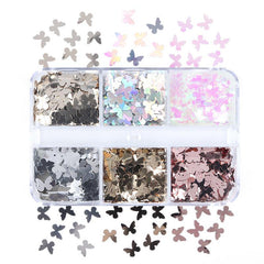 6 Grids Butterfly Nail Glitter Sequins for 3D Manicure Decoration