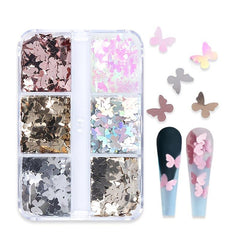 6 Grids Butterfly Nail Glitter Sequins for 3D Manicure Decoration