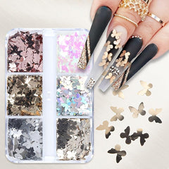 6 Grids Butterfly Nail Glitter Sequins for 3D Manicure Decoration