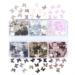6 Grids Butterfly Nail Glitter Sequins for 3D Manicure Decoration