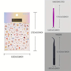 3pcs 5D Embossed Clown Nail Art Stickers - DIY Nail Salons - Self Adhesive