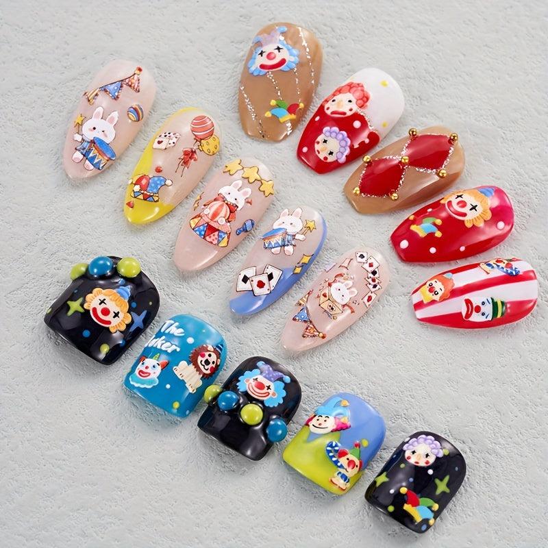 3pcs 5D Embossed Clown Nail Art Stickers - DIY Nail Salons - Self Adhesive