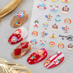 3pcs 5D Embossed Clown Nail Art Stickers - DIY Nail Salons - Self Adhesive