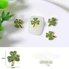 6 pcs Glitter Green Four Leaf Clover Nail Charms for St Patrick's Nail Art