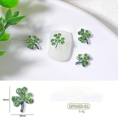 6 pcs Glitter Green Four Leaf Clover Nail Charms for St Patrick's Nail Art