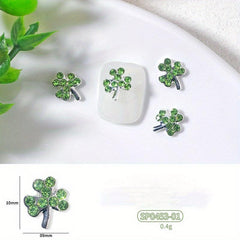 6 pcs Glitter Green Four Leaf Clover Nail Charms for St Patrick's Nail Art