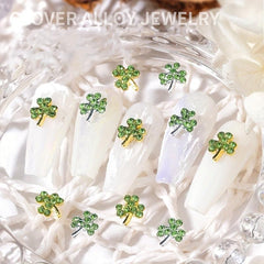 6 pcs Glitter Green Four Leaf Clover Nail Charms for St Patrick's Nail Art