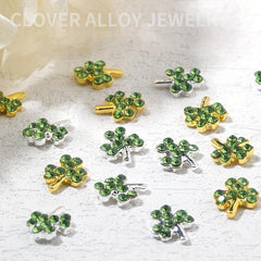 6 pcs Glitter Green Four Leaf Clover Nail Charms for St Patrick's Nail Art