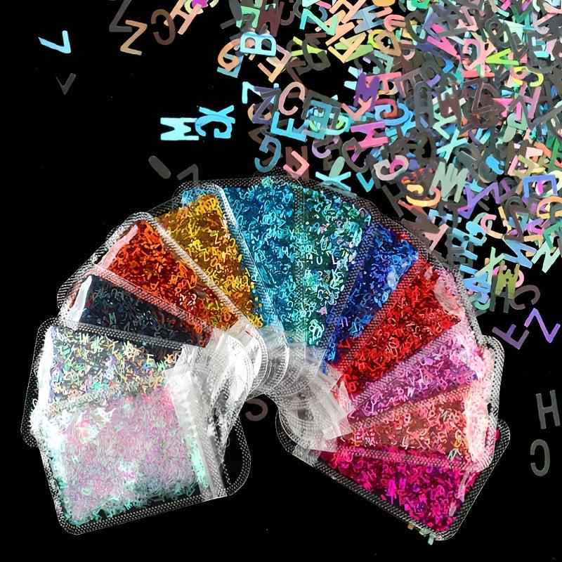 Holographic Glitter Laser Letters 3D Nail Art Decorations