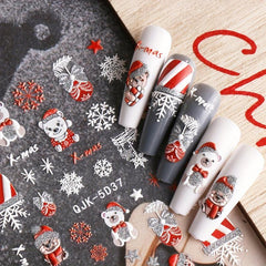 2pcs Christmas Nail Art Stickers Decals Snowflake Santa Elk Bell Xmas Nail Decal