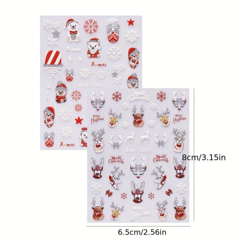 2pcs Christmas Nail Art Stickers Decals Snowflake Santa Elk Bell Xmas Nail Decal