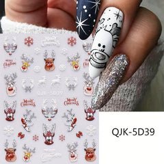 2pcs Christmas Nail Art Stickers Decals Snowflake Santa Elk Bell Xmas Nail Decal