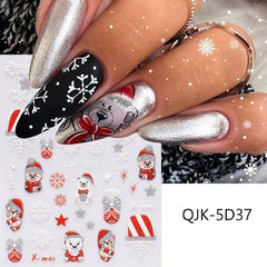 2pcs Christmas Nail Art Stickers Decals Snowflake Santa Elk Bell Xmas Nail Decal