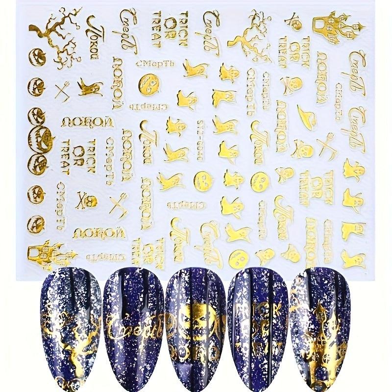 Halloween Nail Art Stickers 3D Pumpkin Witch Spider Bat Nail Decals